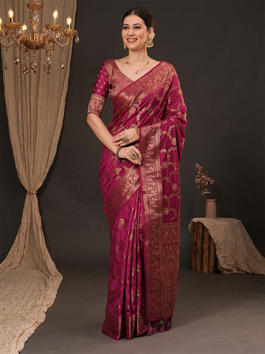 Magenta Banarasi Silk Saree