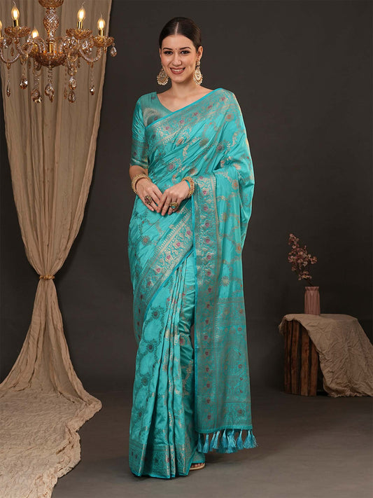 Sky Blue Banarasi Silk Saree
