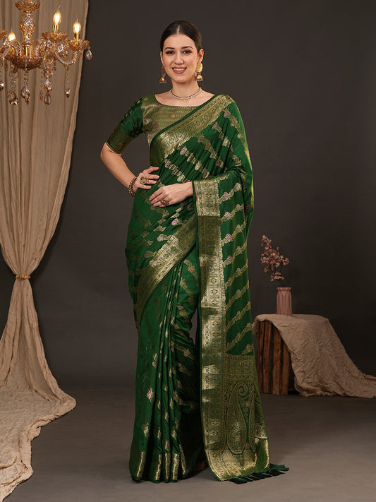 Green Banarasi Zari Weave & Meenakari Silk Blend Saree