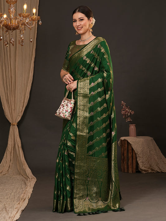 Green Banarasi Zari Weave & Meenakari Silk Blend Saree
