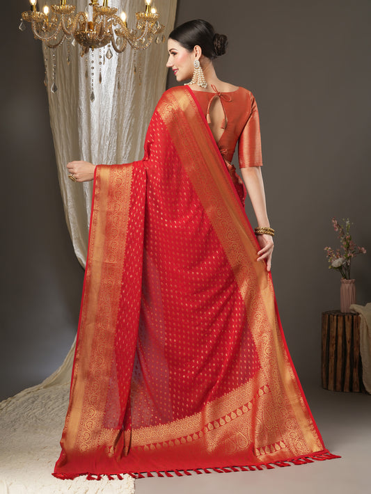 Red georgette Banarasi Silk Saree