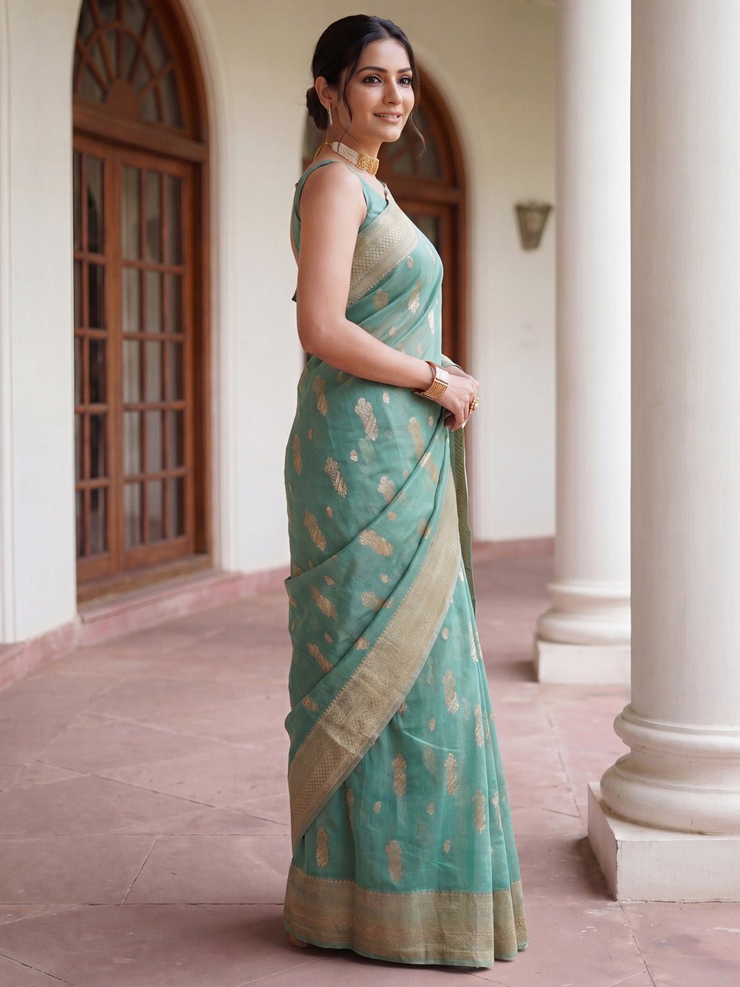 Sea Green Soft Silk Jacquard Woven Saree - Ressa