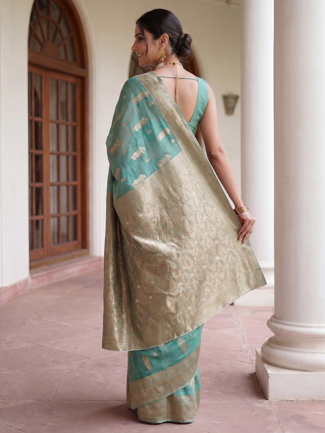 Sea Green Soft Silk Jacquard Woven Saree - Ressa
