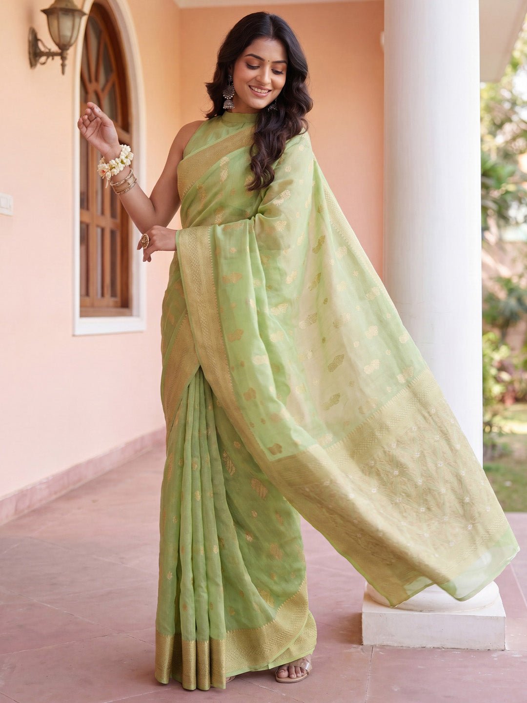 Pista Green Banarasi Silk Saree - Ressa