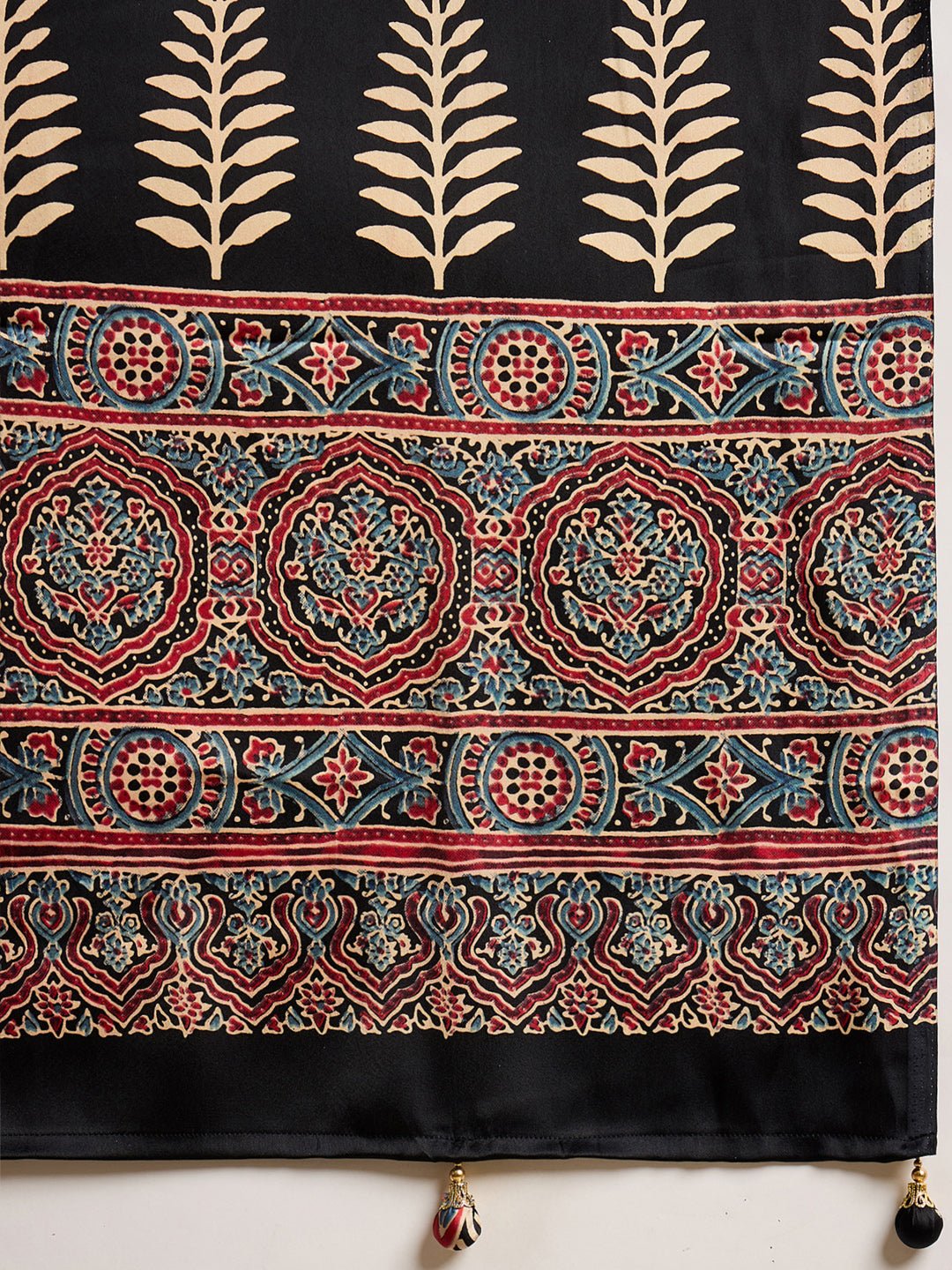 Black Crepe Block Printed Saree - Ressa