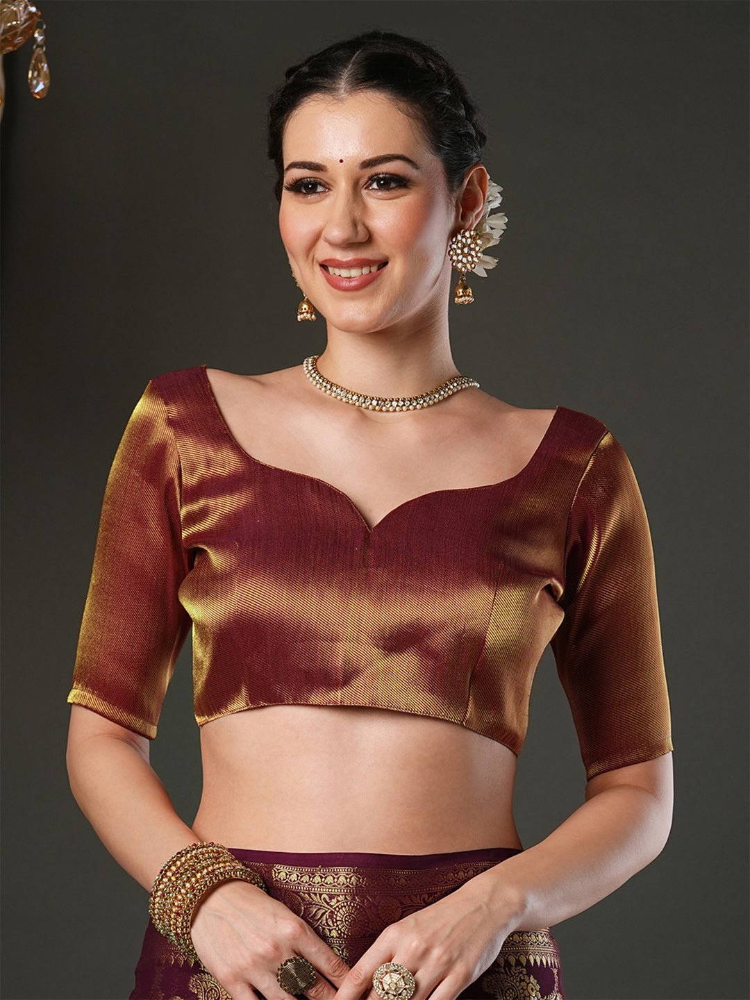 Maroon Georgette Banarasi Silk Saree - Ressa