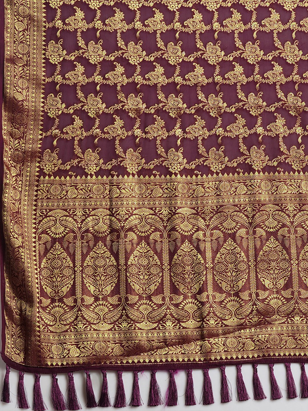 Maroon Georgette Banarasi Silk Saree - Ressa