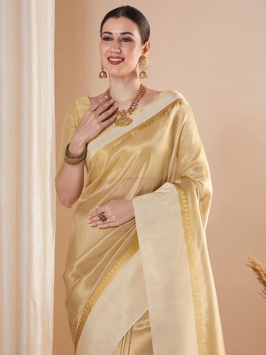 Cream Zari Woven Tissue Silk Saree