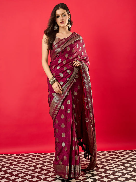 Wine Silk Blend Heritage Banarasi Style Saree