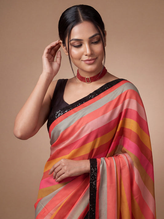 Multicoloured Satin Saree
