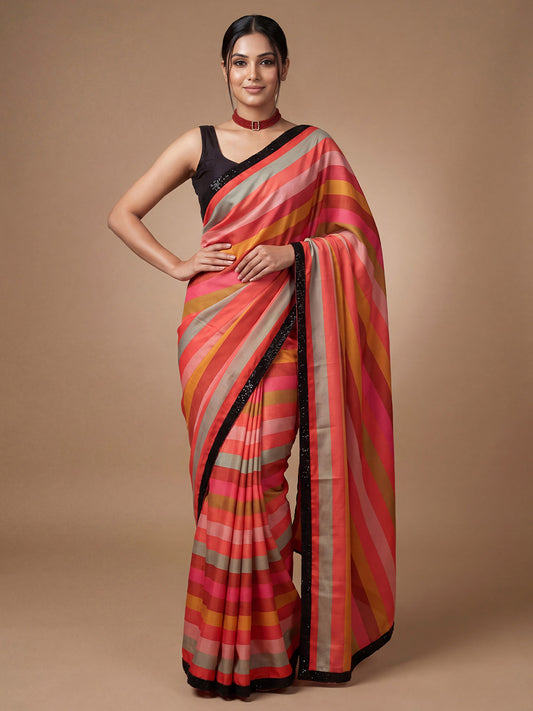 Multicoloured Satin Saree