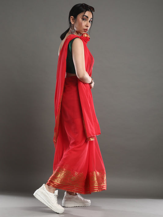 Red Woven Banarasi Silk Saree