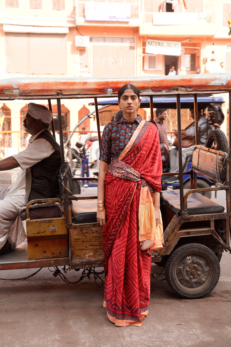 Maroon Bandni Mahotsav Sawari Saree