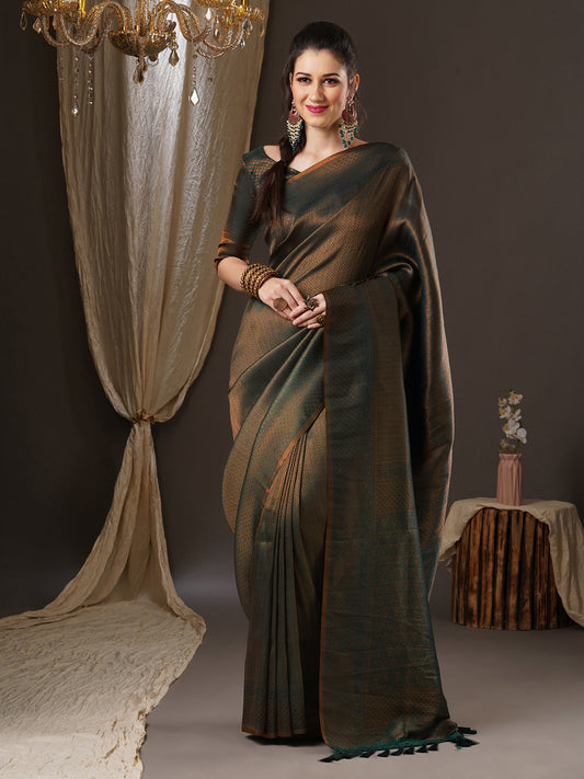 Deep Green Overall Zari Woven Premium Silk Saree