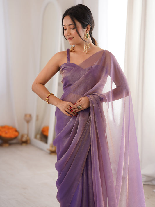 Lavender Tissue Silk Solid Saree