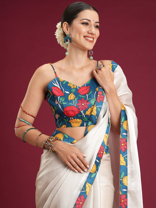 Off-White Shimmer Chiffon  Saree