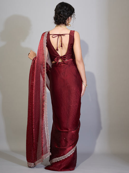 Maroon Chiffon Saree with Zari Stripes