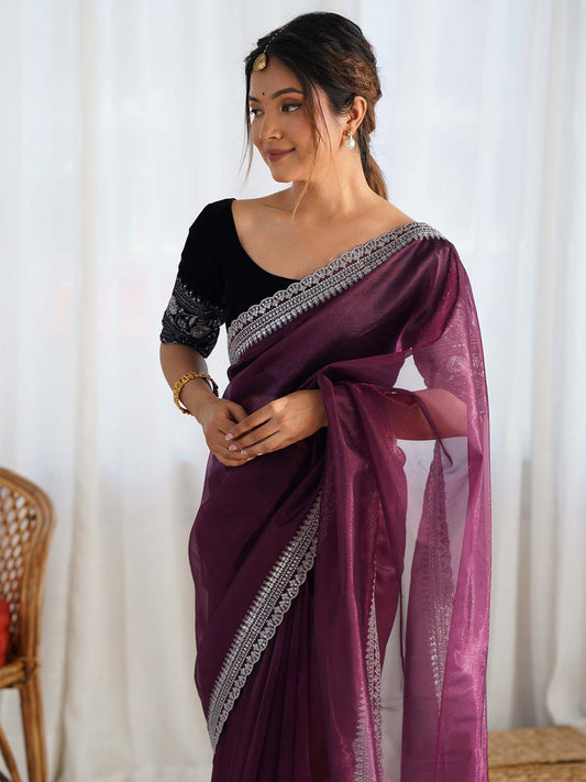Organza Saree with Embroidered Border