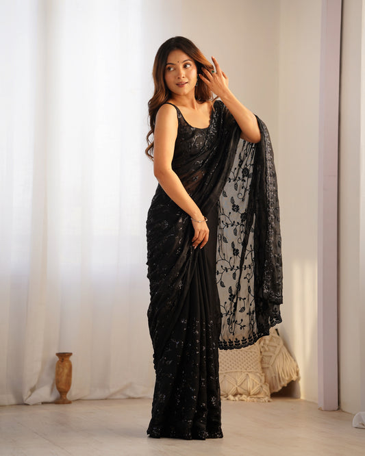 Black Sequin Embroidered Georgette Saree