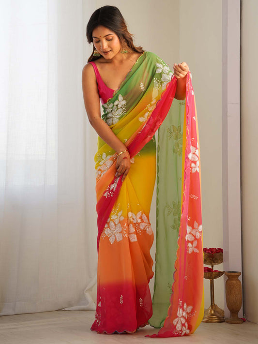 Rainbow Ombre Georgette Saree