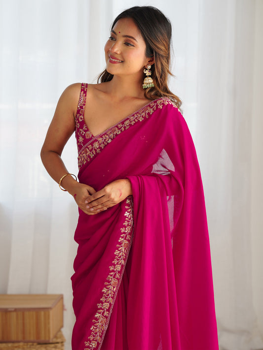 Rani Pink Silk Saree