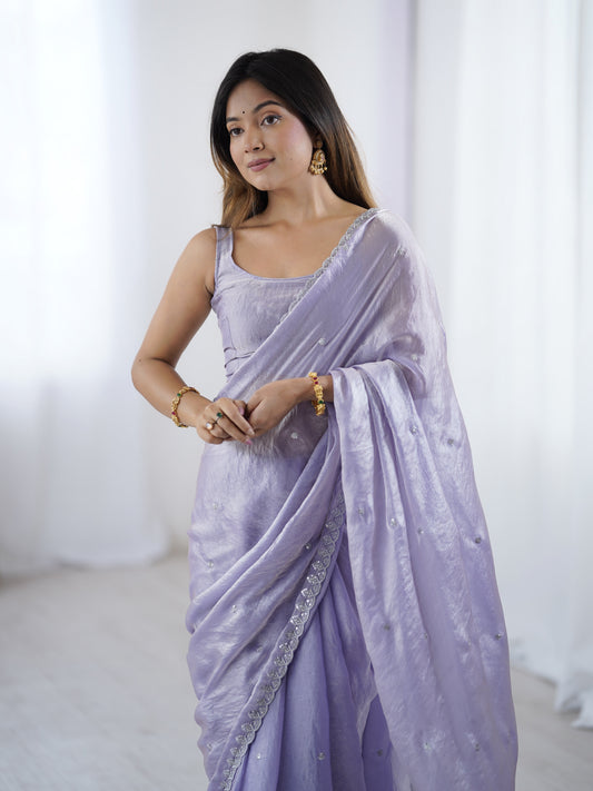 Lavender Sequin Butti Organza Saree with Blouse Piece