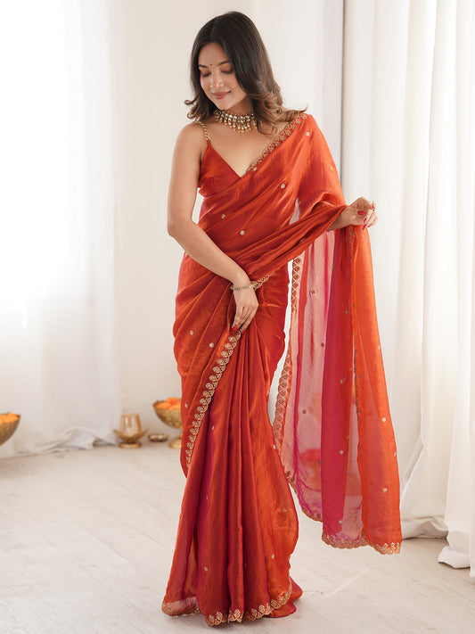 Red Paper Silk Saree