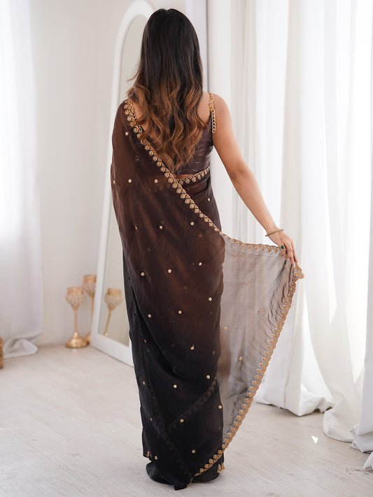 Black Tissue Silk Saree with Embroidered Border