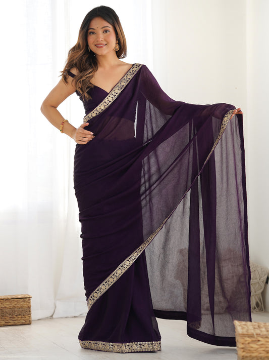 Deep Plum Georgette Saree