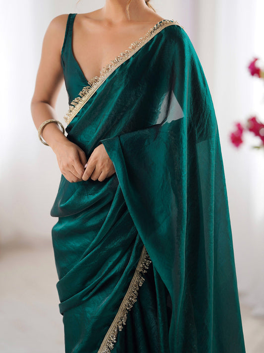 Emerald Green Organza Saree