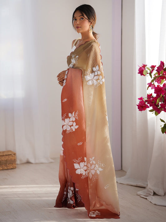 Organza Ombre Embroidered Saree