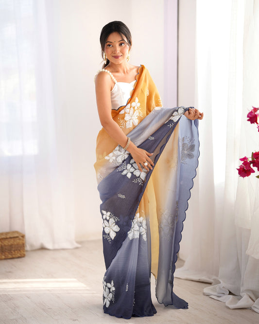 Ombre Organza Saree with Sequin Floral Embroidery