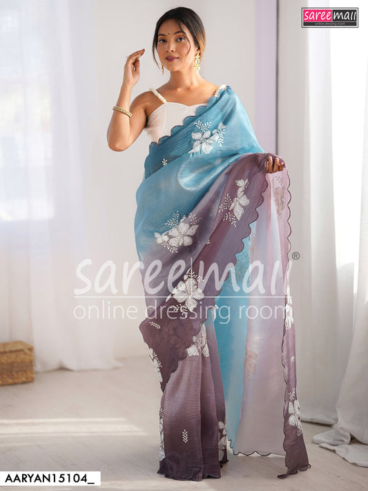 Ombre Organza Saree with Floral Embroidery