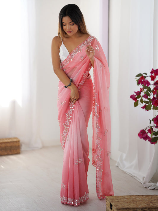 Pink Ombre Embroidery Saree