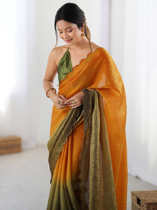 Ombre Satin Silk Saree with Scallop Border
