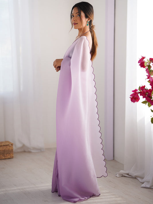 Lavender Ombre Organza Saree with Scallop Border