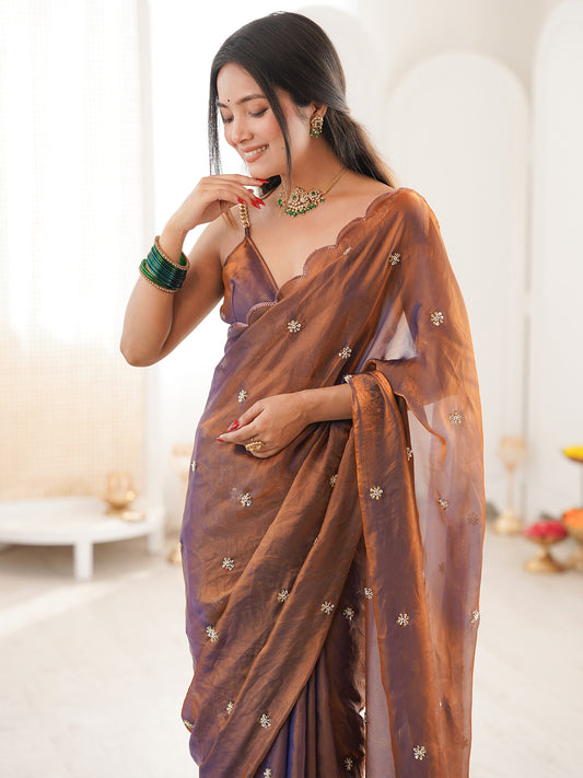Rose Gold Chiffon Saree