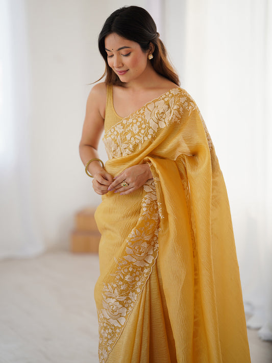 Mustard Yellow Tissue Saree