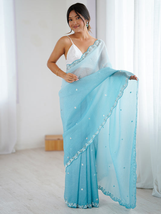 Sky Blue Chiffon Saree