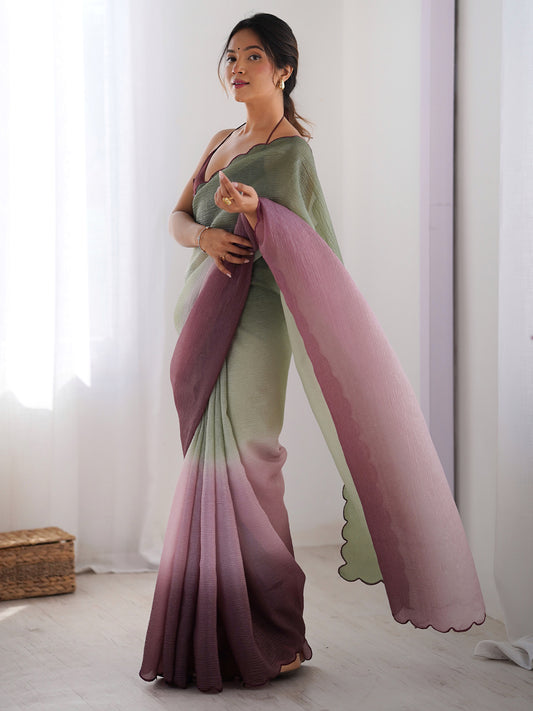 Ombre Chiffon Saree with Scallop Border