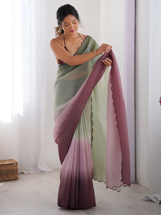 Ombre Chiffon Saree with Scallop Border