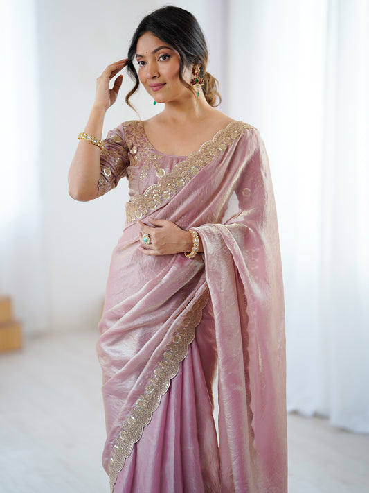 Purple Embellished Tissue Sarees