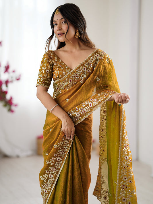 Metallic Gold Chiffon Saree