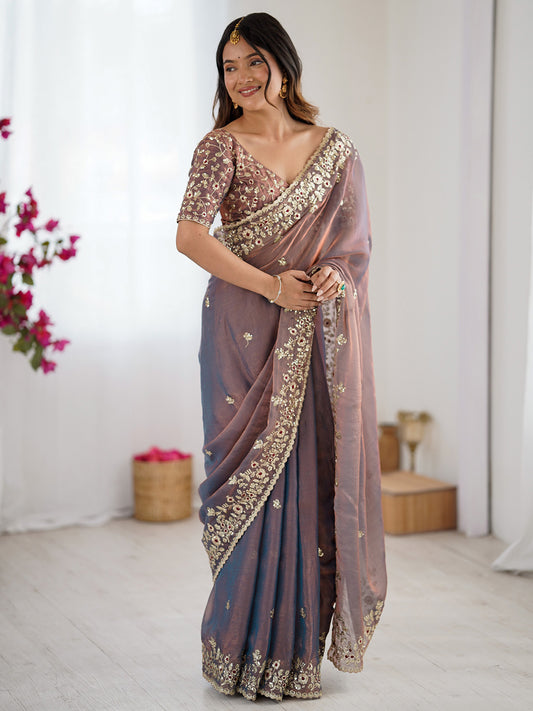 Metalic Chiffon Emblished Party Wear Saree
