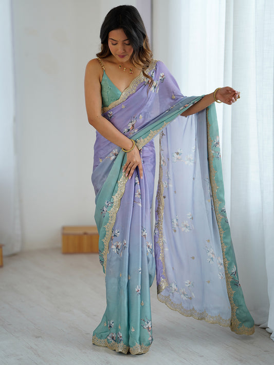 Polyester Embroidered Border Modern Aesthetic Saree