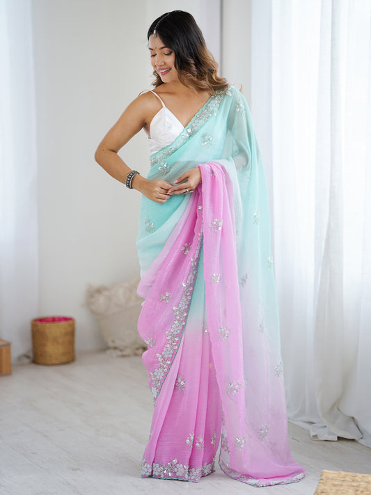 Ombre Embroidery Georgette Mirror Work Unstitched Blouse