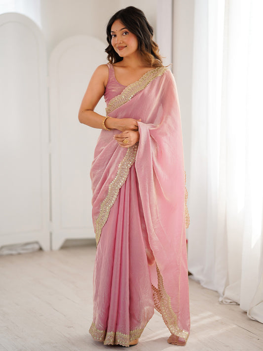 Elegant Baby Pink Silk Blend Saree