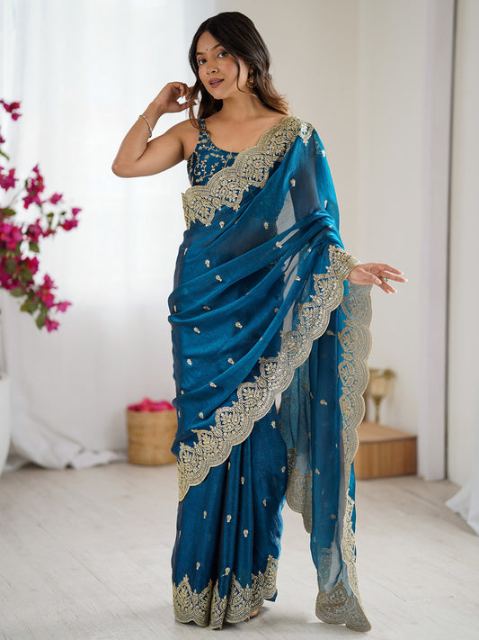 Heritage Teal Silk Blend Saree