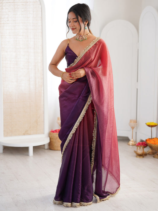 Heritage Violet and Pink Silk Blend Saree