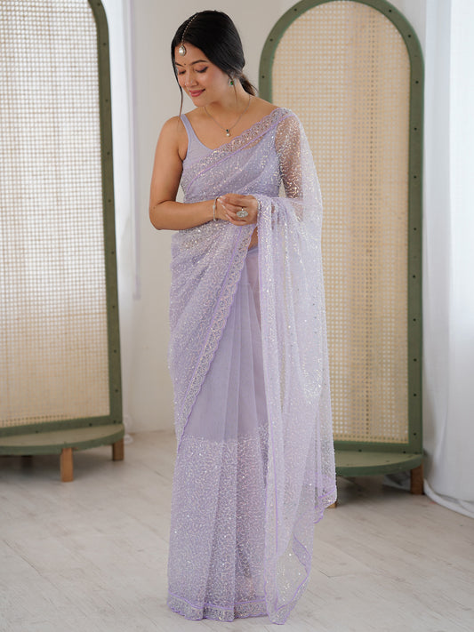 Embellished Sequinned Net Heavy Work Saree